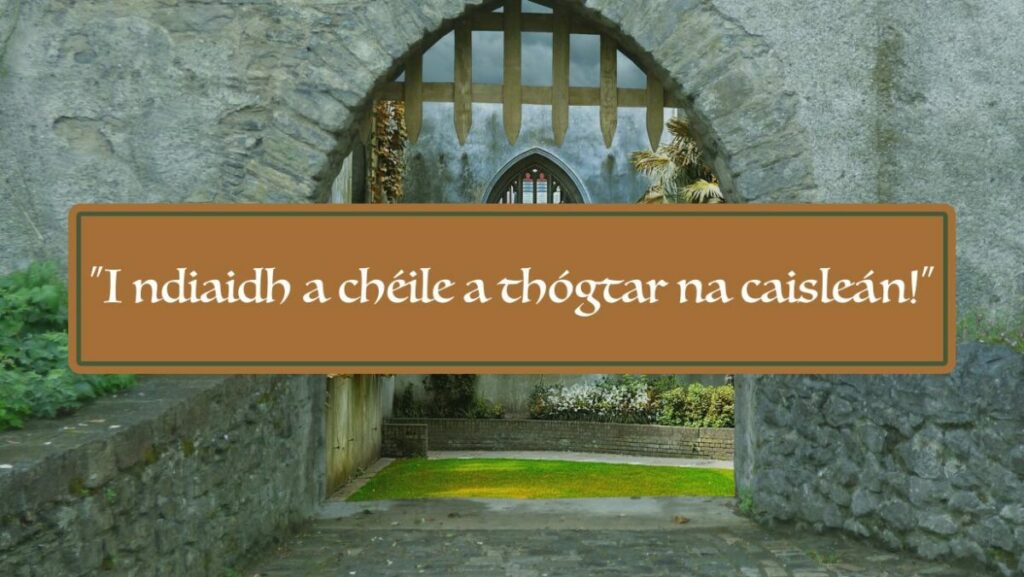 “I ndiaidh a chéile a thógtar na caisleán!” “Stone by stone builds the castle!”