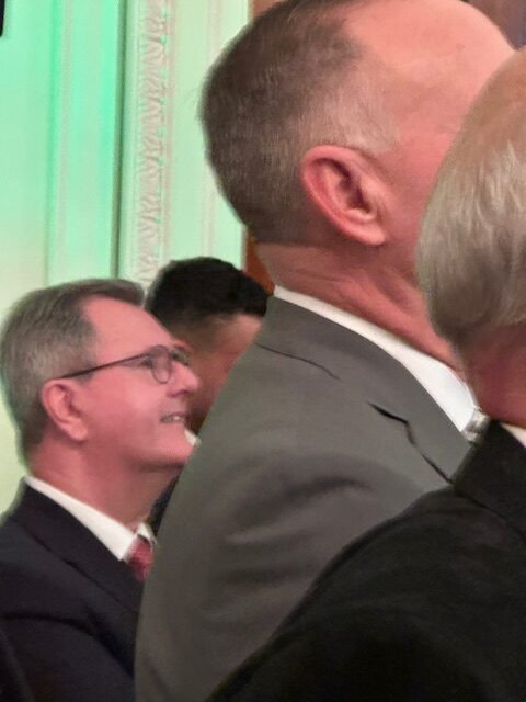 DUP leader Sir Jeffrey Donaldson at White House on St. Patrick's Day in happier times, just days before being criminally charged with historical sexual offenses